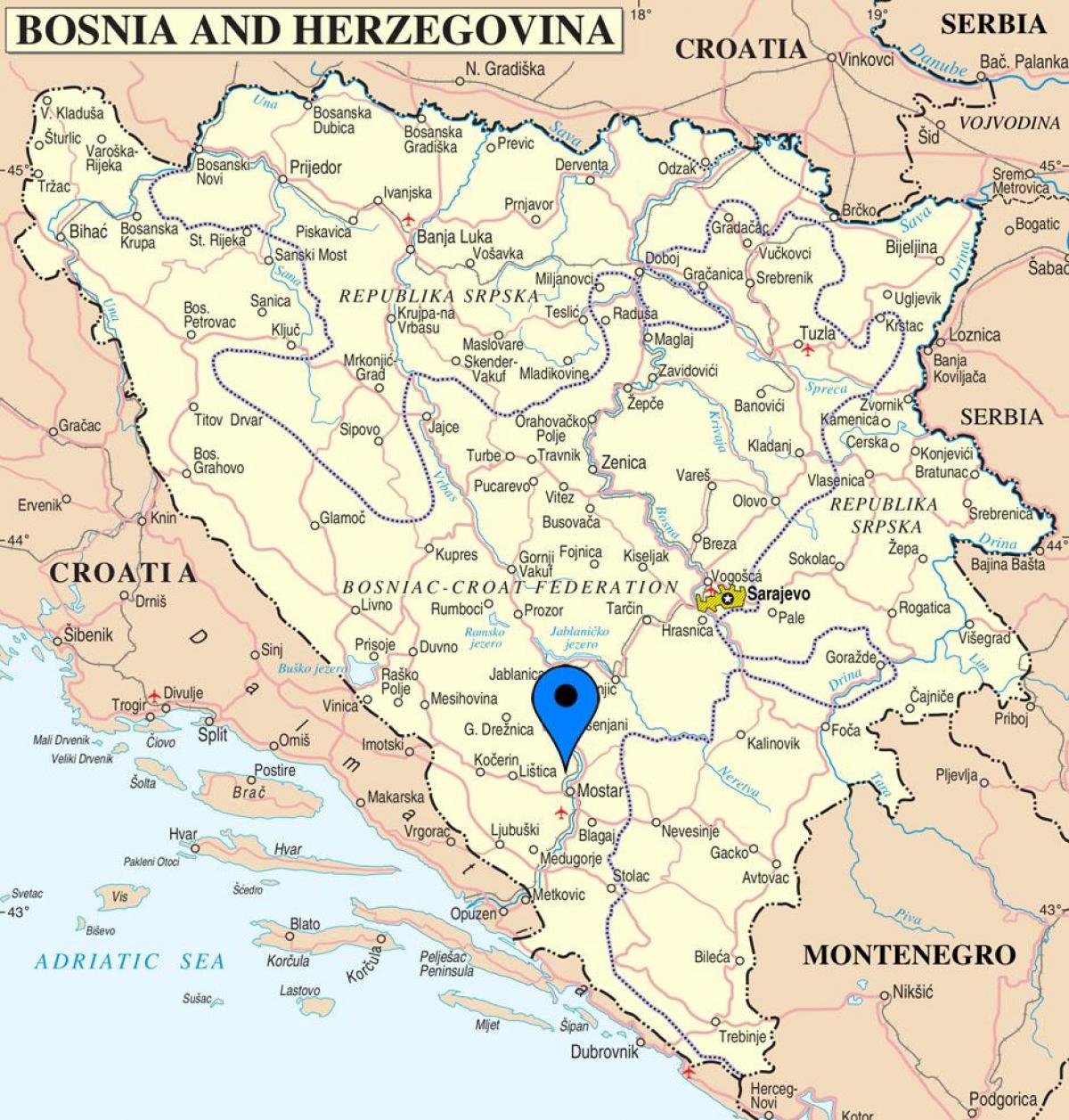 แผนที่ของ mostar บอสเนียเฮอร์
