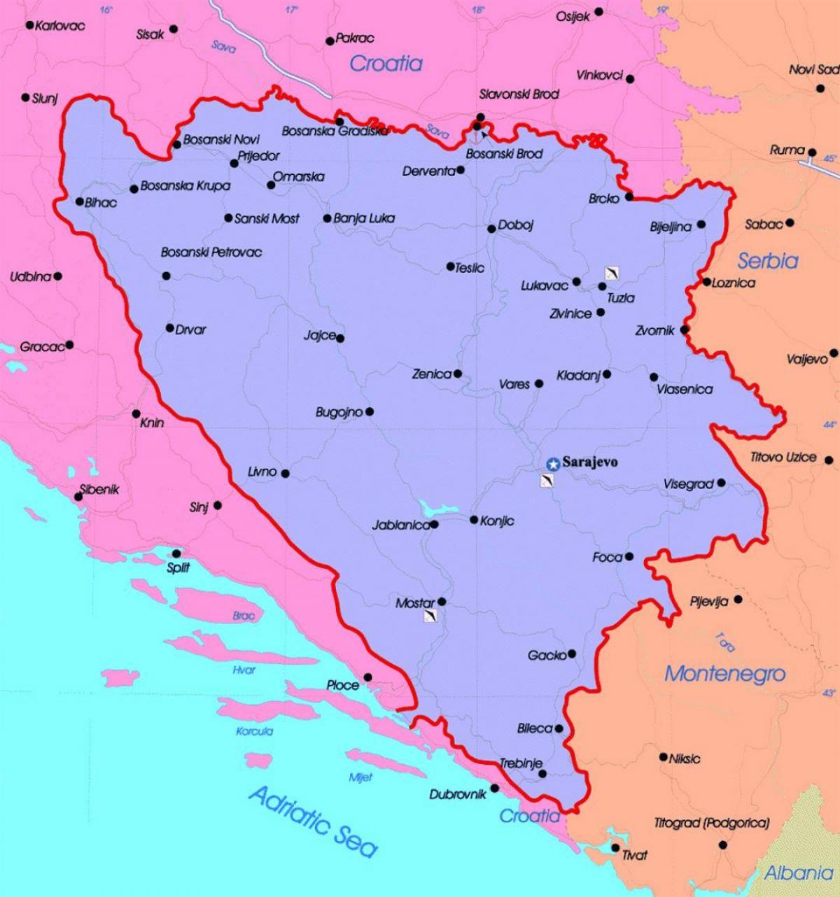 บอสเนียและเฮอร์เซโกวินาการเมืองบนแผนที่