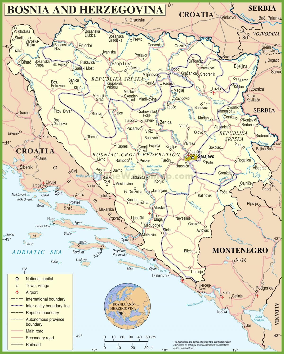 แผนที่ของบอสเนียบนถนน
