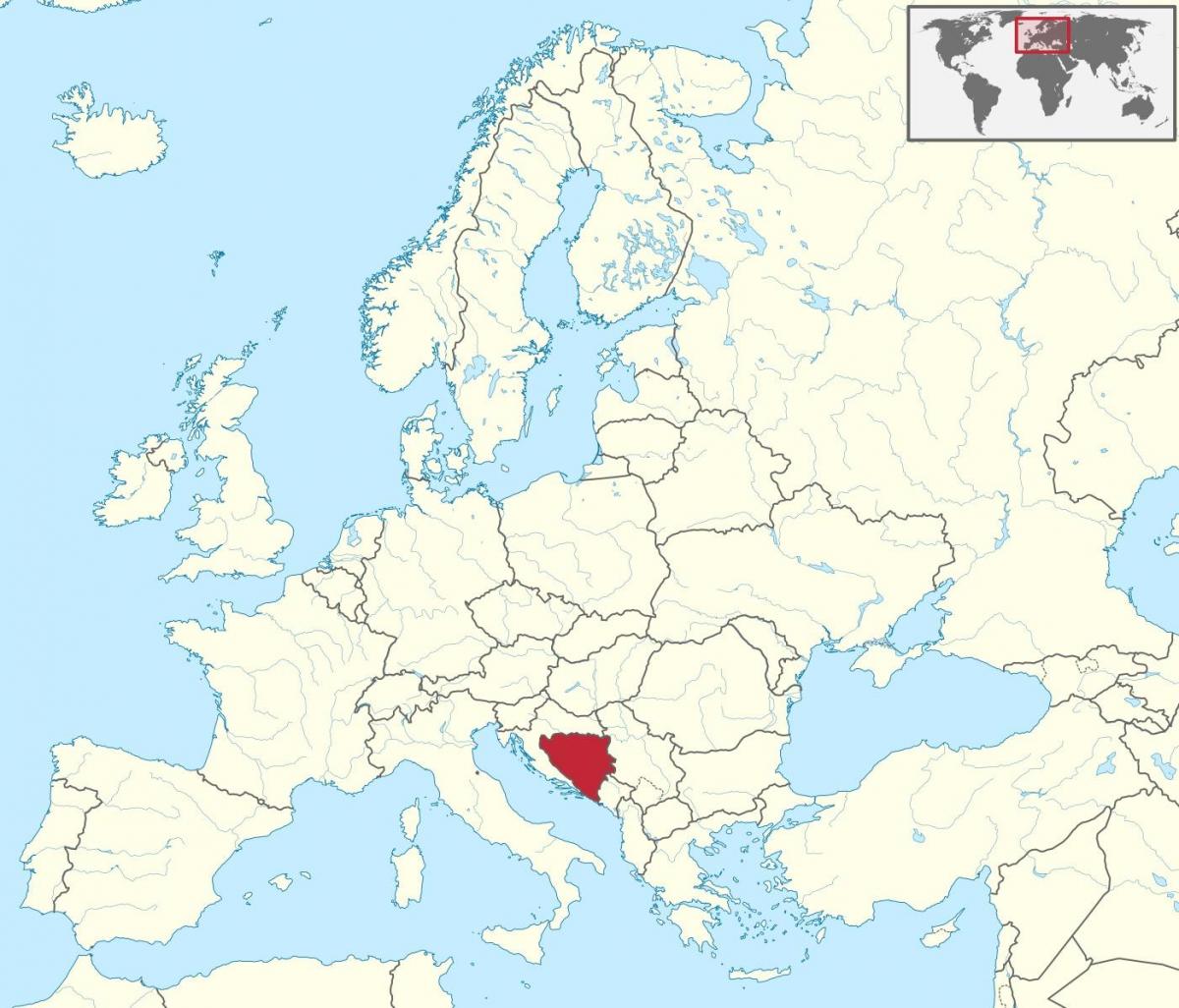บอสเนียบนแผนที่ของยุโรป