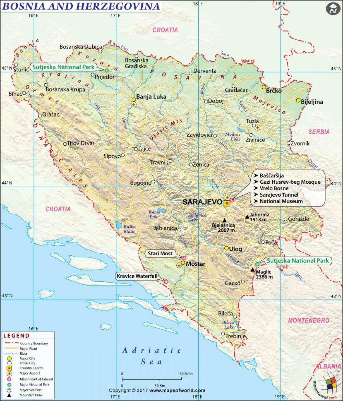 แผนที่ของบอสเนียงประเทศ