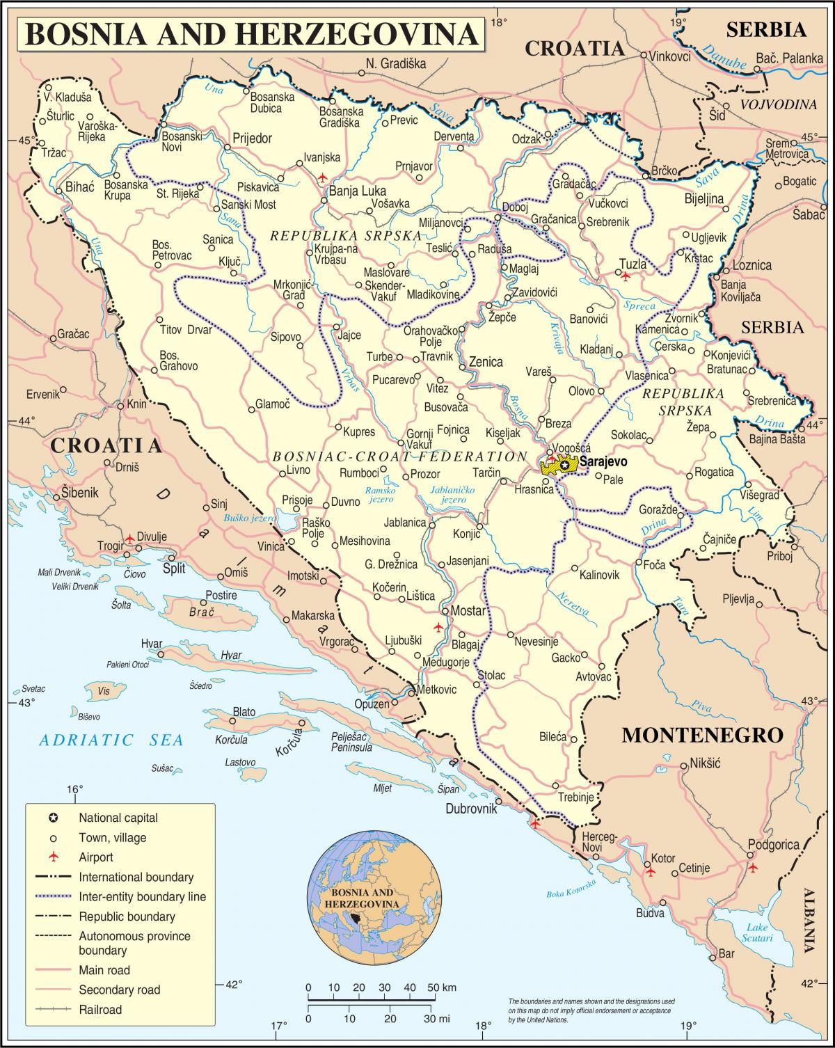 แผนที่ของบอสเนียนักท่องเที่ยวหน่อย